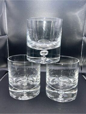 Crate & Barrel Krosno Poland Set Of 3 Old Fash Air Bubble Bar Whiskey Glass VTG